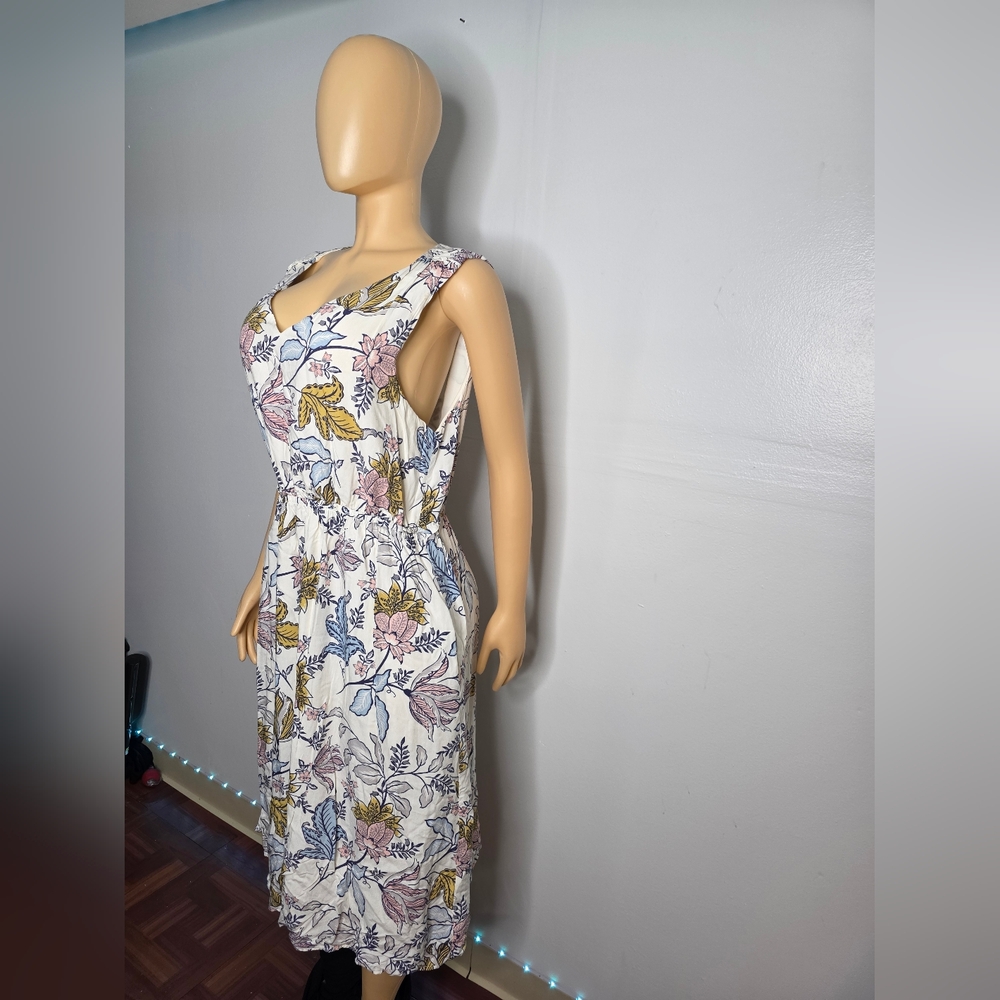 Rachel Zoe White Floral Midi Dress with Blue, Pink & Yellow Accents